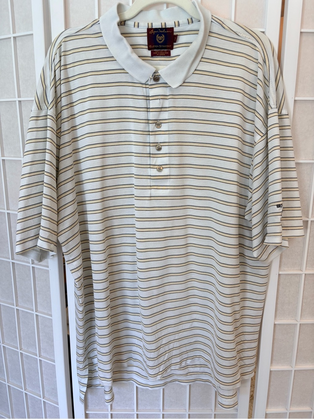 Byron Nelson Cream Polo with Tan Stripes
